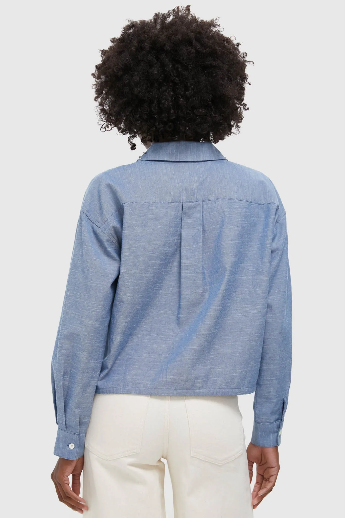 Chambray Denim Embellished Cropped Jasper Button Down sold by Tuckernuck product image thumbnail 4
