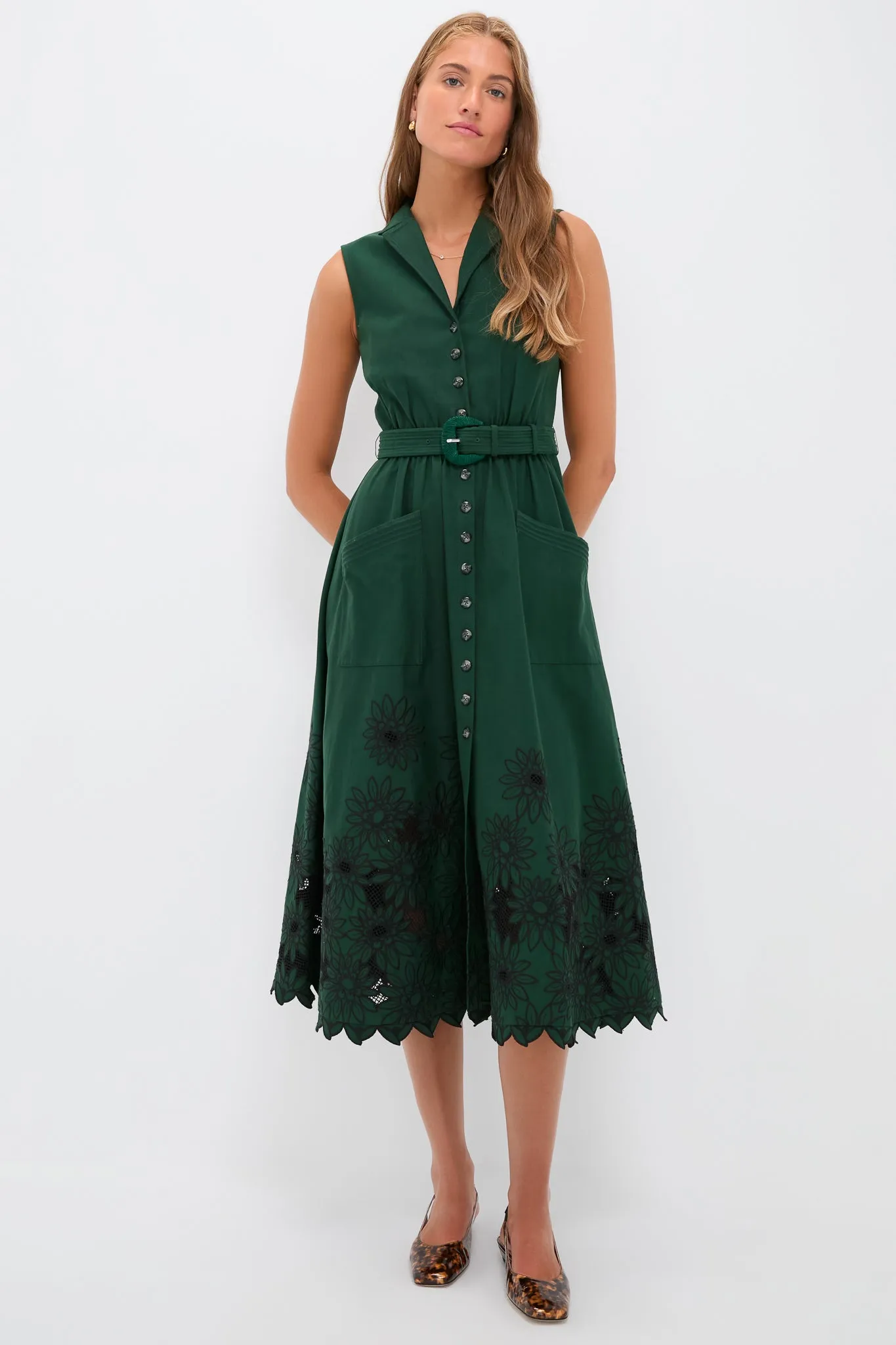 Pine Green Embroidered Kirat Midi Dress sold by Tuckernuck