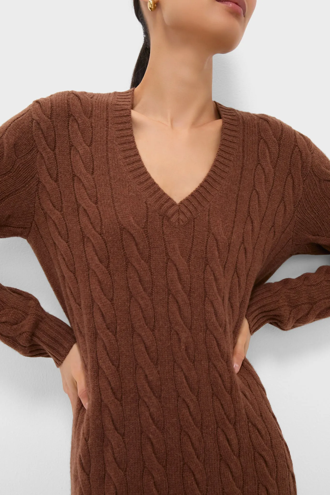 Gingerbread Brown Melange Alpaca Blend Sweater V-Neck Long Sleeve Dress sold by Tuckernuck product image thumbnail 5