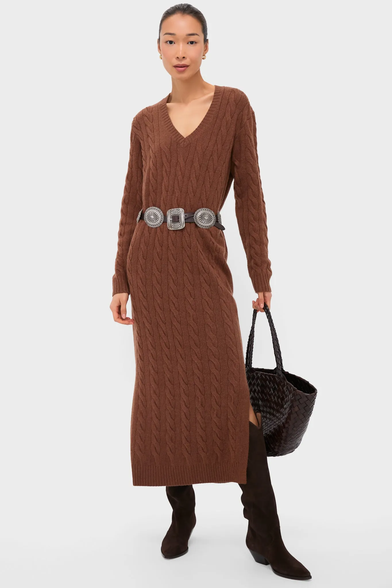Gingerbread Brown Melange Alpaca Blend Sweater V-Neck Long Sleeve Dress sold by Tuckernuck product image thumbnail 2