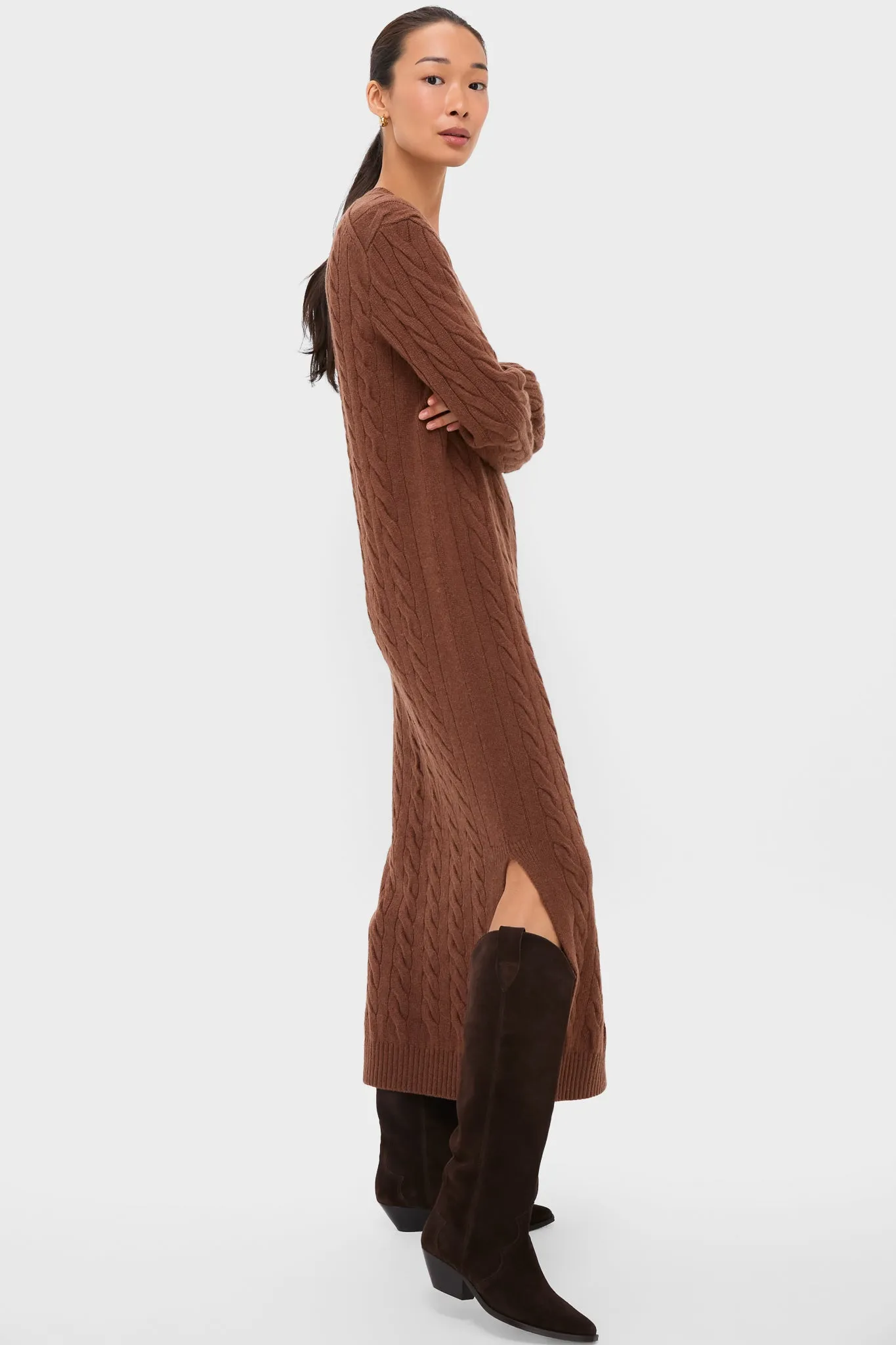 Gingerbread Brown Melange Alpaca Blend Sweater V-Neck Long Sleeve Dress sold by Tuckernuck product image thumbnail 3