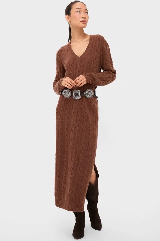 Gingerbread Brown Melange Alpaca Blend Sweater V-Neck Long Sleeve Dress sold by Tuckernuck