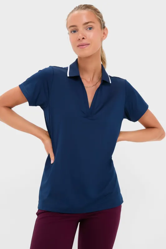 Navy Short Sleeve Performance Jersey Caroline Polo sold by Tuckernuck