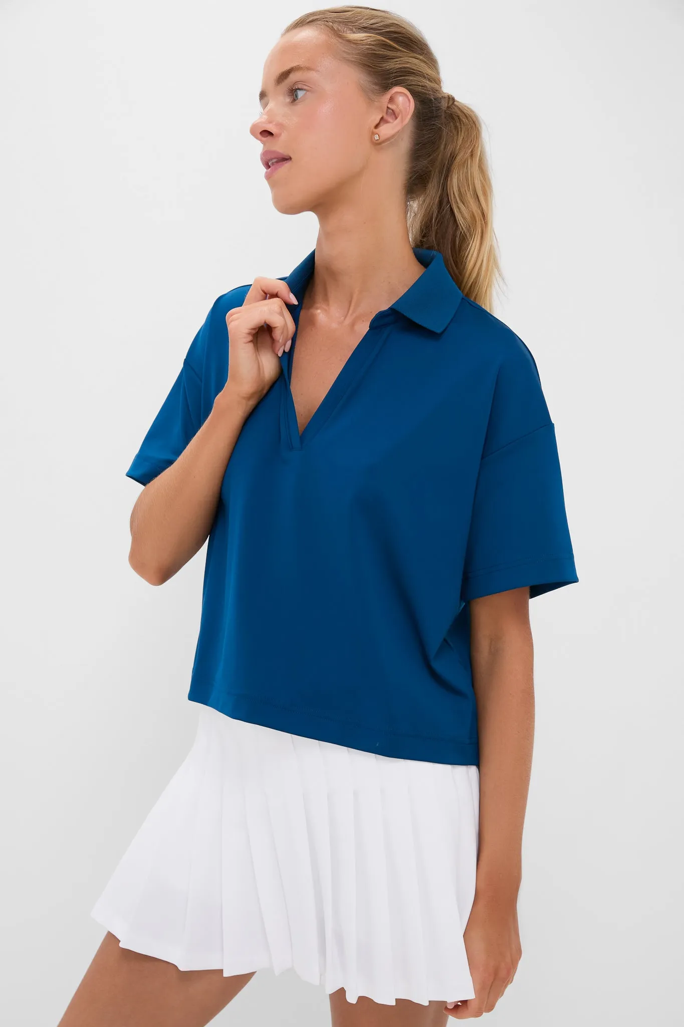Harbor Blue Cropped Performance Jersey Caroline Polo sold by Tuckernuck product image thumbnail 3