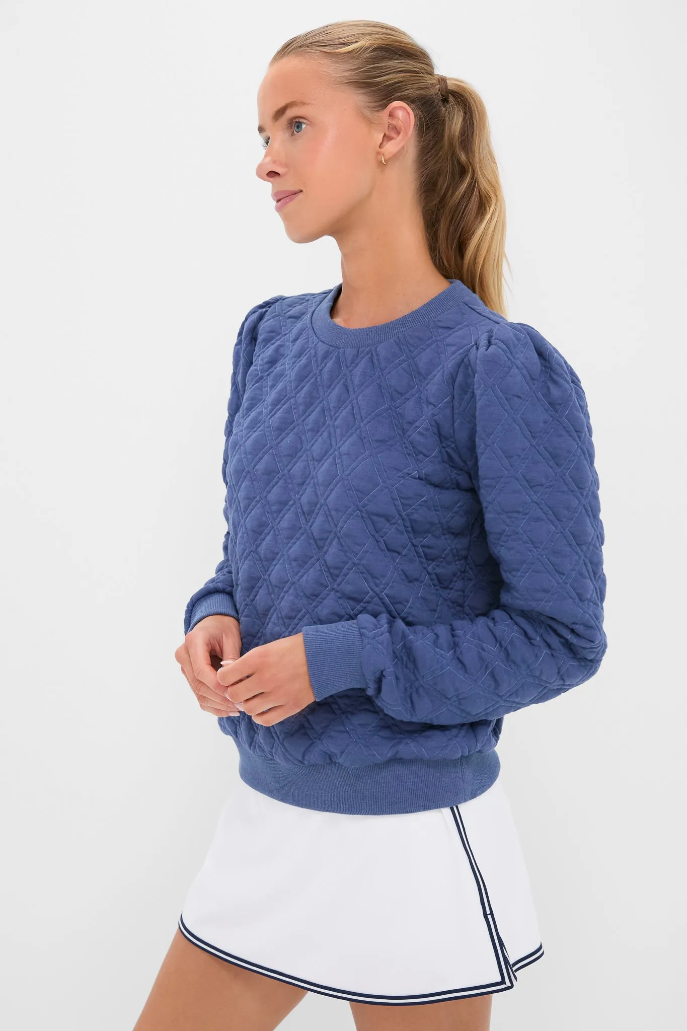 Indigo Puff Sleeve Quilted Stretch Campbell Pullover sold by Tuckernuck product image thumbnail 3