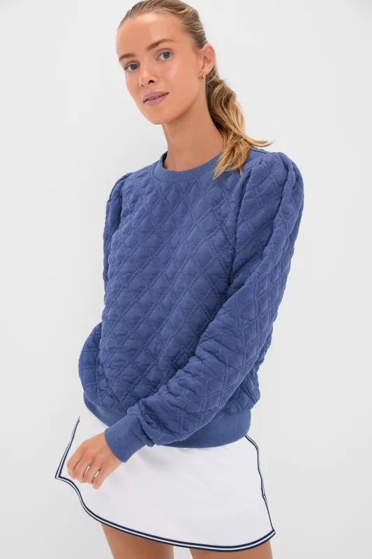 Indigo Puff Sleeve Quilted Stretch Campbell Pullover sold by Tuckernuck