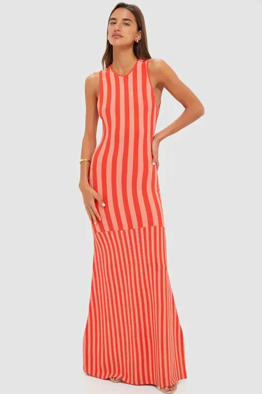 Peachy Keen and Rust Striped Pretra Maxi Dress sold by Tuckernuck