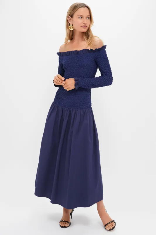 Navy Mixed Media Angola Maxi Dress sold by Tuckernuck