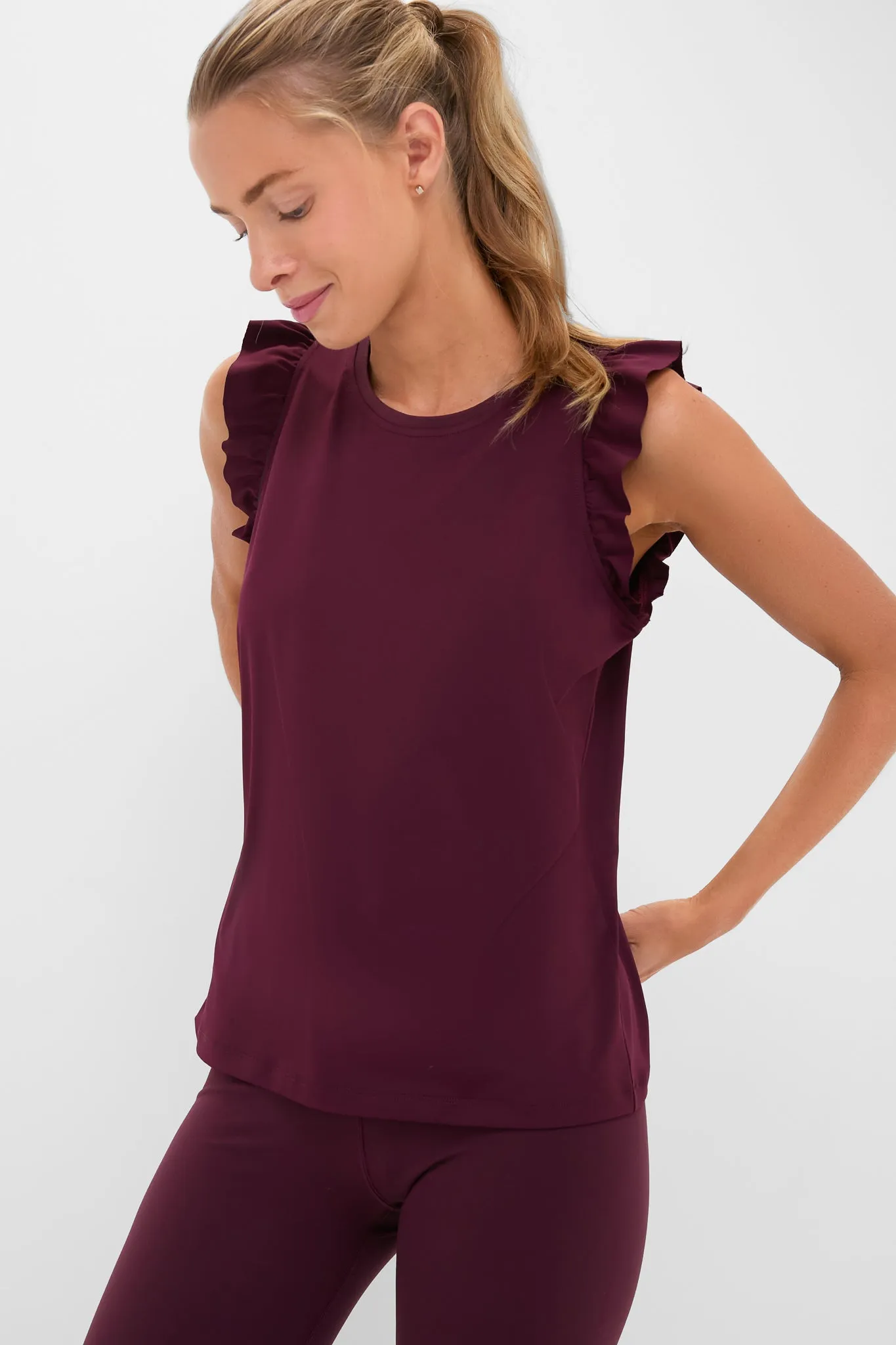 Winetasting Ruffle Performance Jersey Lea Tank sold by Tuckernuck product image thumbnail 3