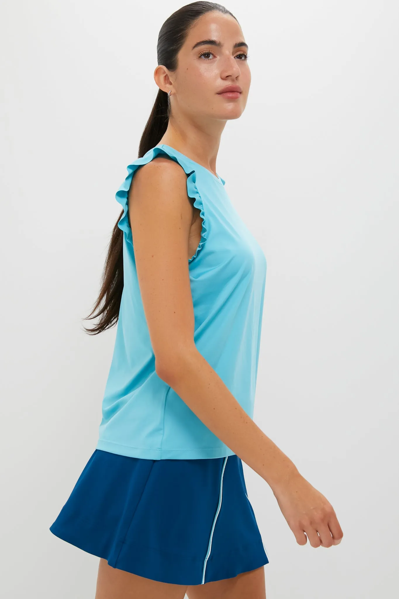 Bright Blue Ruffle Performance Jersey Lea Tank sold by Tuckernuck product image thumbnail 3