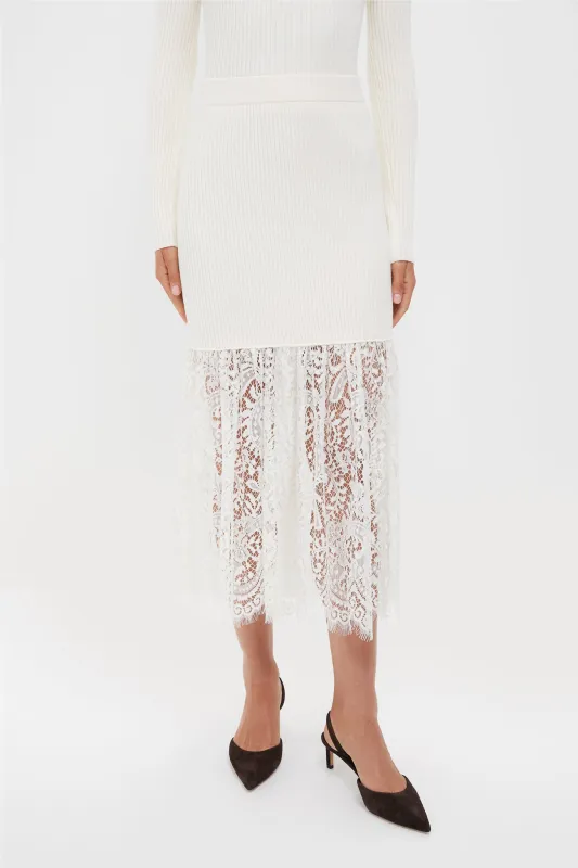 Cream Knit Kori Lace Midi Skirt sold by Tuckernuck
