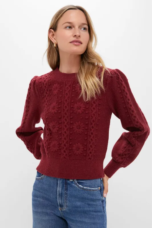 Merlot Embroidered Floral Frankie Sweater sold by Tuckernuck