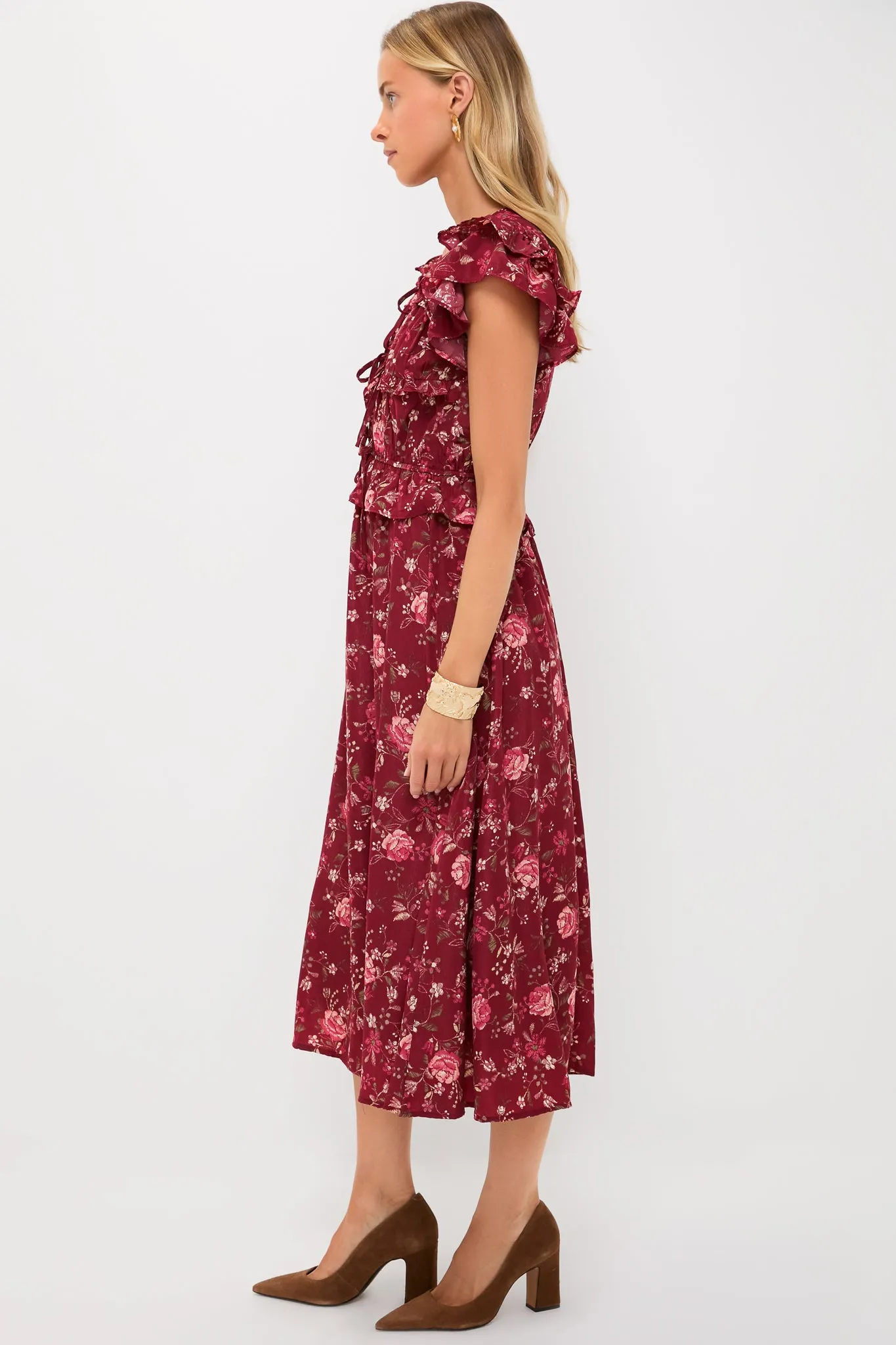 Oxblood Multi Floral Midi Dress sold by Tuckernuck product image thumbnail 3