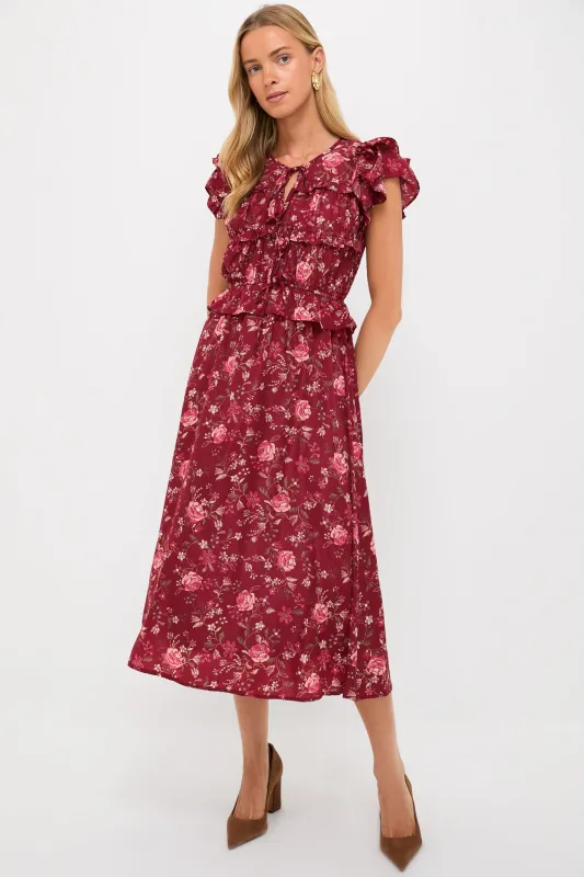 Oxblood Multi Floral Midi Dress sold by Tuckernuck