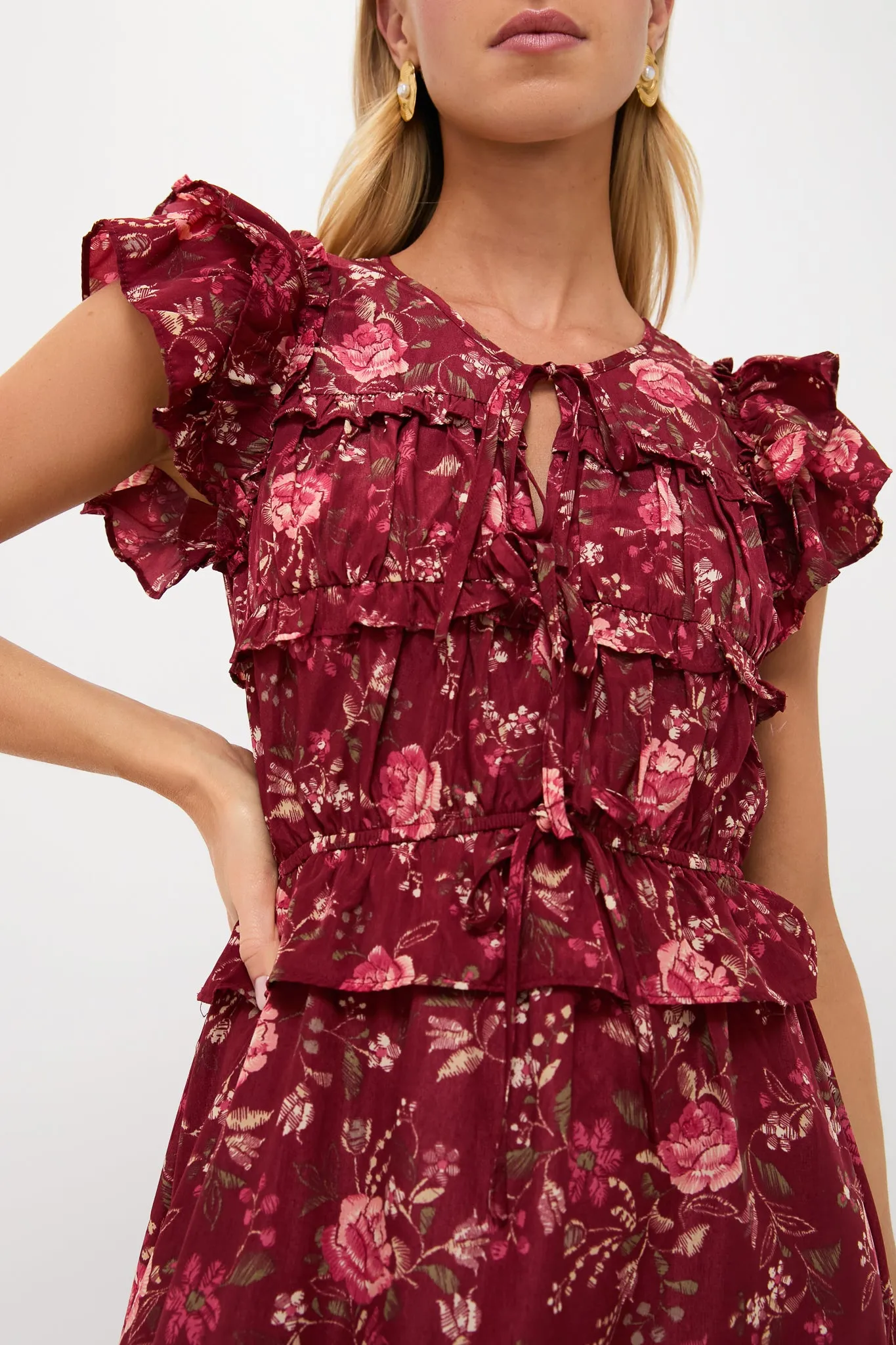 Oxblood Multi Floral Midi Dress sold by Tuckernuck product image thumbnail 5