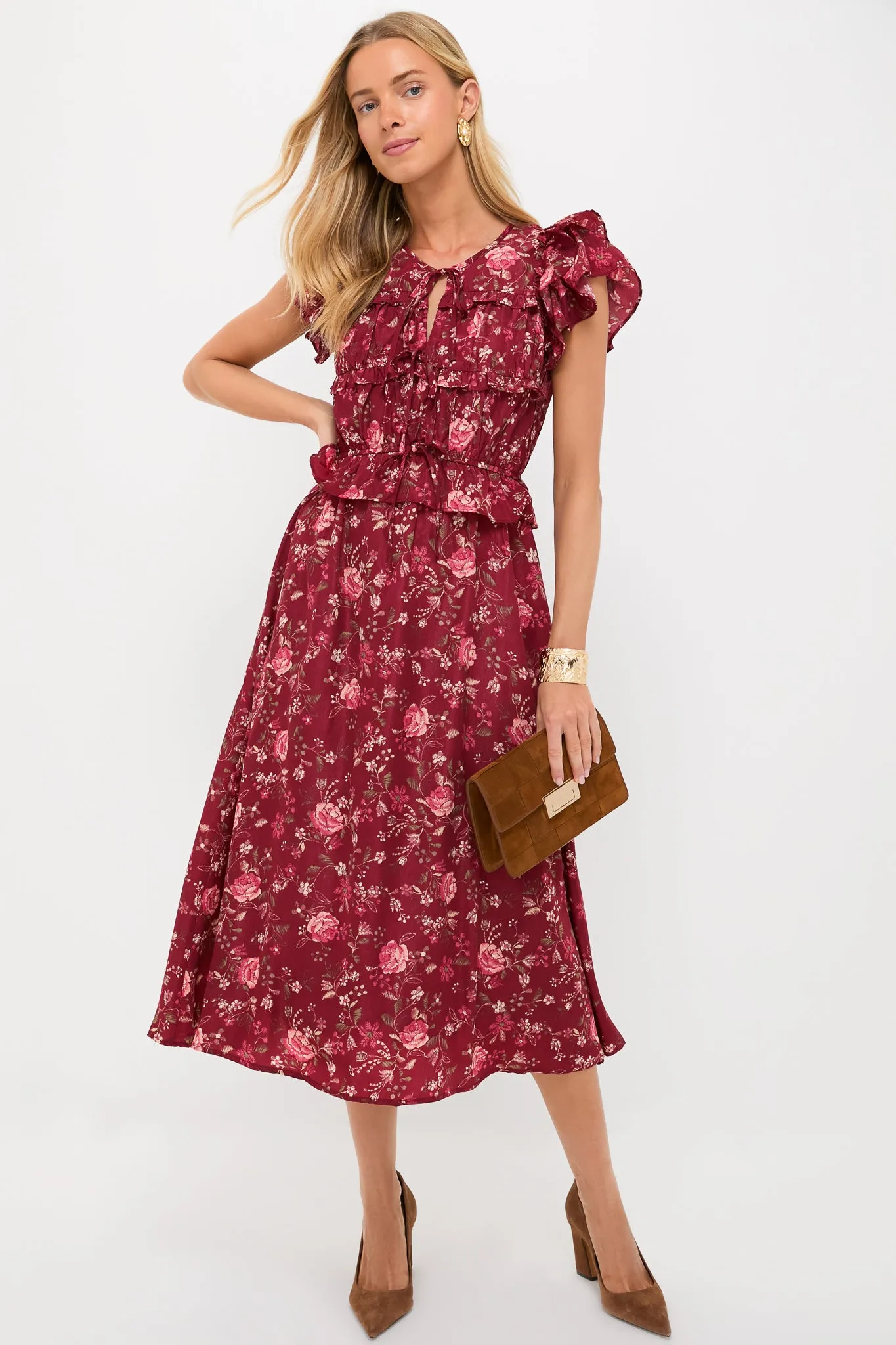 Oxblood Multi Floral Midi Dress sold by Tuckernuck product image thumbnail 2