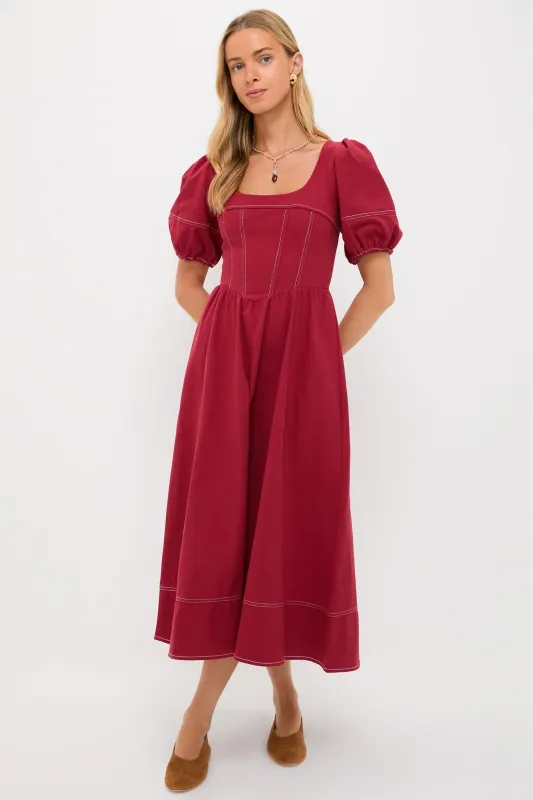 Oxblood Puff Sleeve Midi Dress sold by Tuckernuck