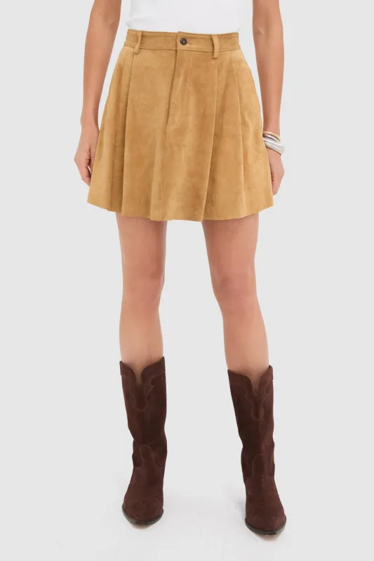 Gold Dust Cow Roughout Suede Leather Skin Mini A-Line Skirt sold by Tuckernuck