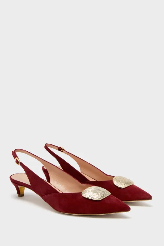 Merlot with Gold Mistly Slingback Heels sold by Tuckernuck