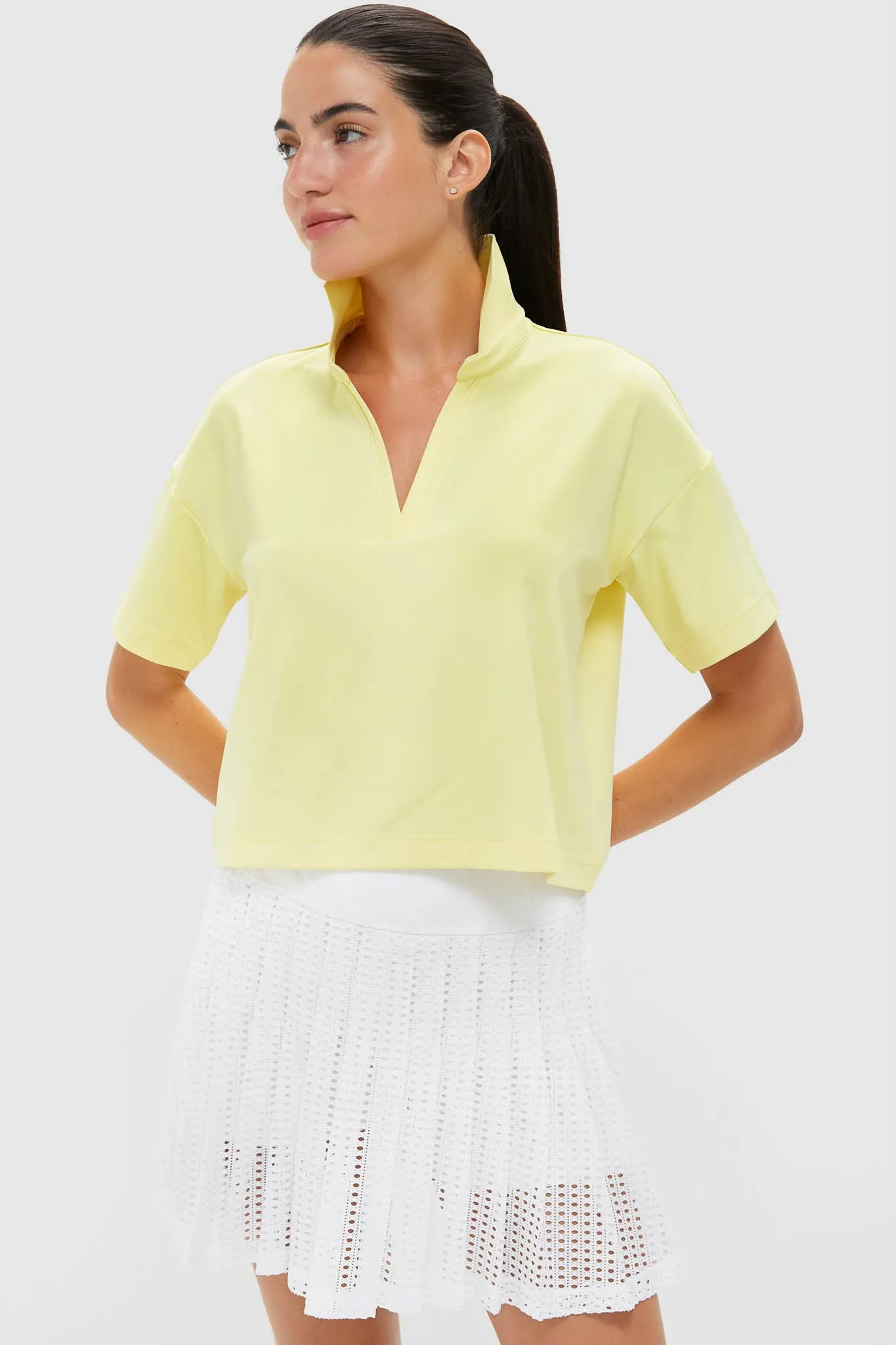Lemongrass Cropped Performance Jersey Caroline Polo sold by Tuckernuck