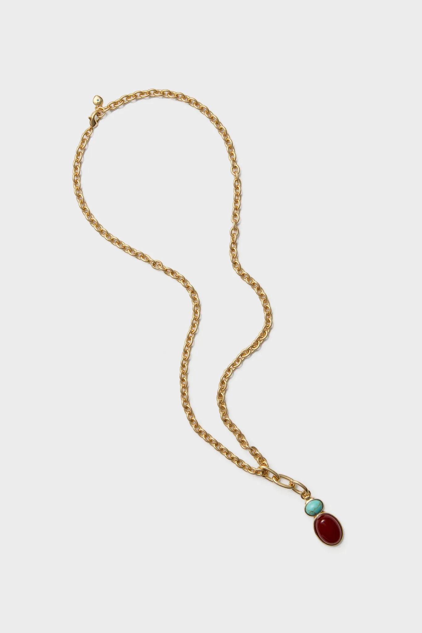 Shiny Gold, Turquoise and Carnelian Semi Precious Stone Necklace sold by Tuckernuck