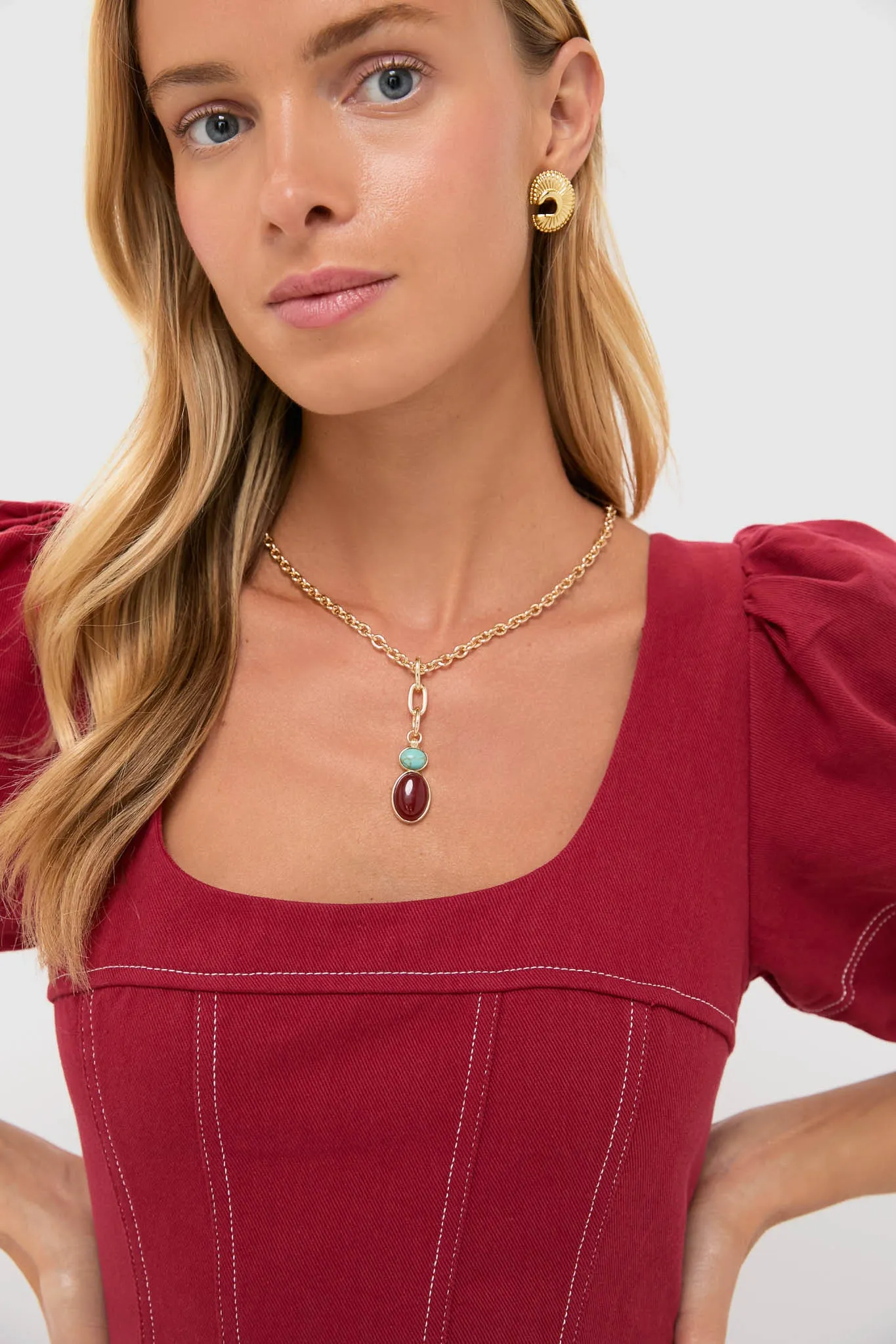 Shiny Gold, Turquoise and Carnelian Semi Precious Stone Necklace sold by Tuckernuck product image thumbnail 4