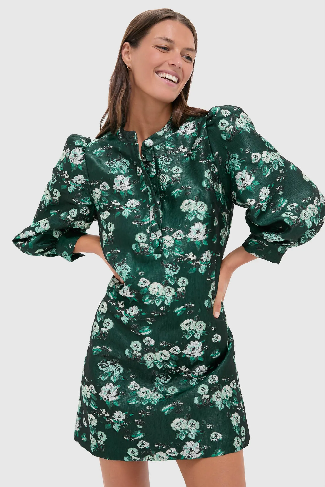 Emerald Magnolia Floral Jacquard Samantha Dress sold by Tuckernuck