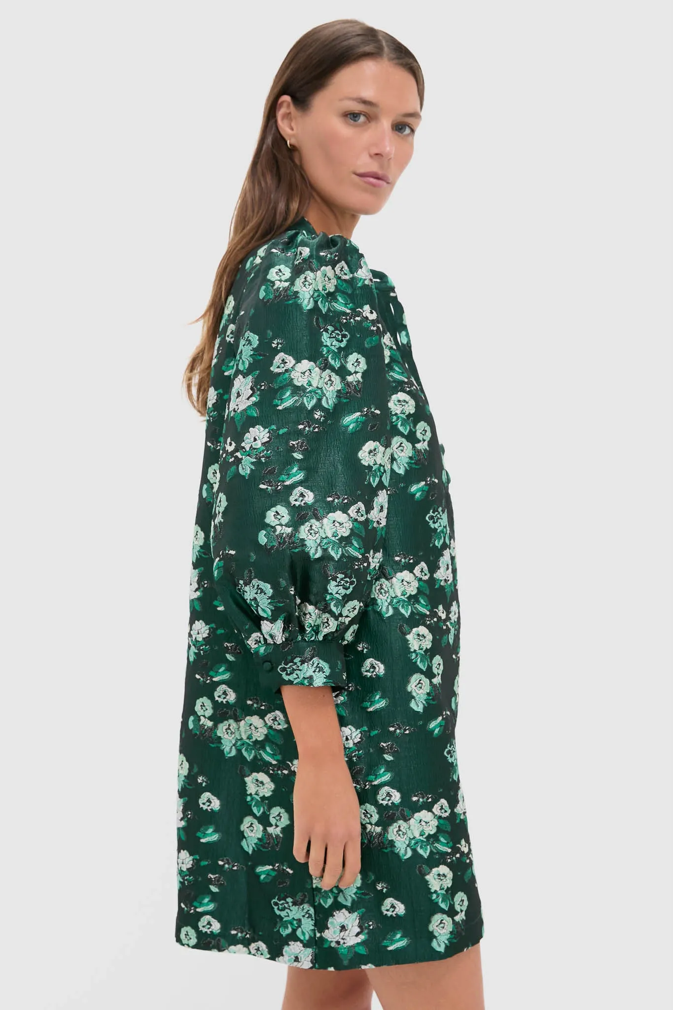 Emerald Magnolia Floral Jacquard Samantha Dress sold by Tuckernuck product image thumbnail 3