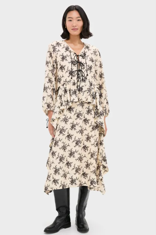 Cream Joan Print Tie Front Midi Dress made by Sea New York