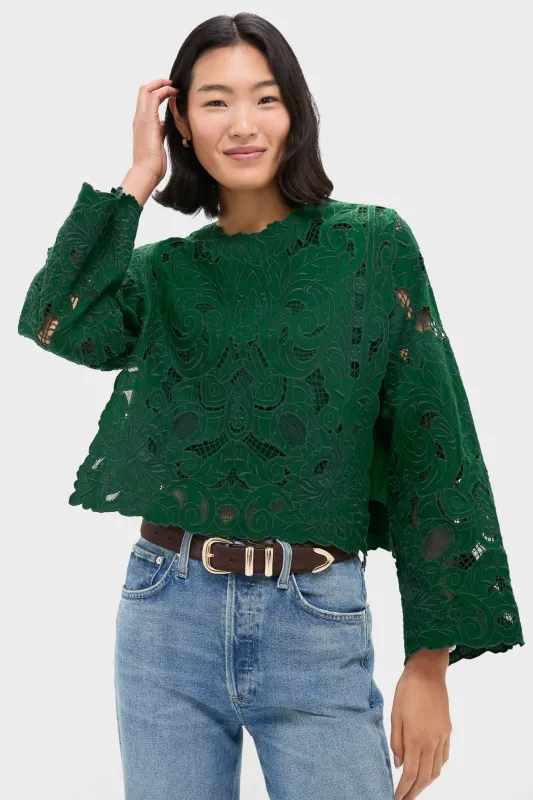 Green Ceci Embroidery Long Sleeve Top sold by Tuckernuck
