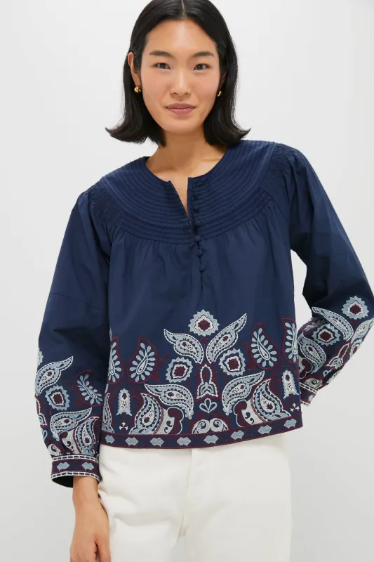 Navy Embroidered Lucia Blouse sold by Tuckernuck