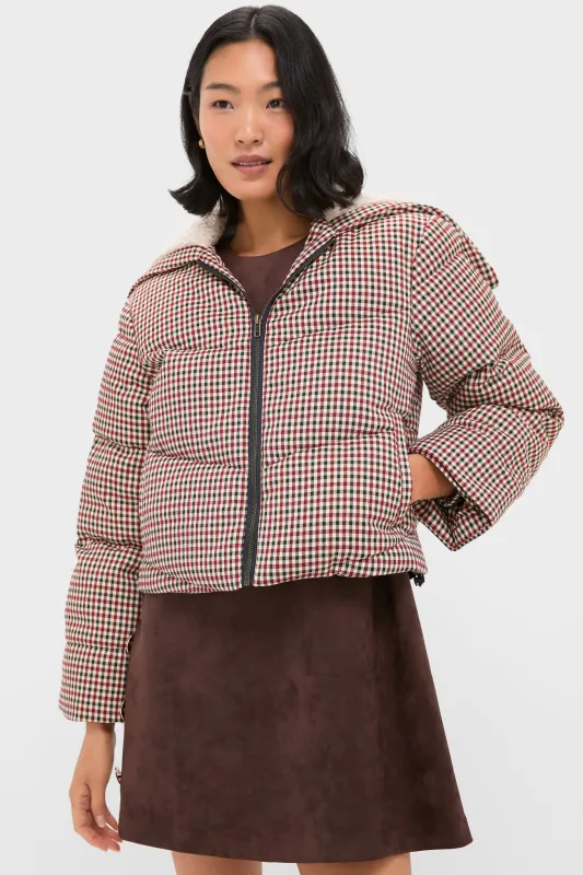 Multi Sally Gingham Puffer with Shearling Collar made by Greylin