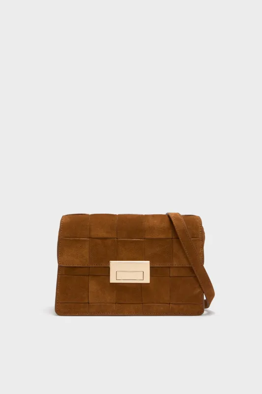 Woven Cacao Suede Delphine Crossbody Bag sold by Tuckernuck