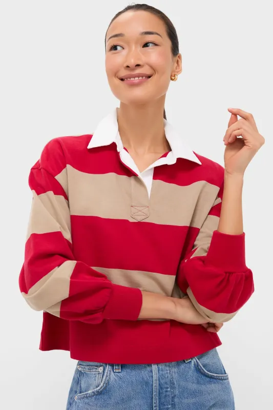 Khaki and Red Stripe Swiftie Rugby Polo sold by Tuckernuck