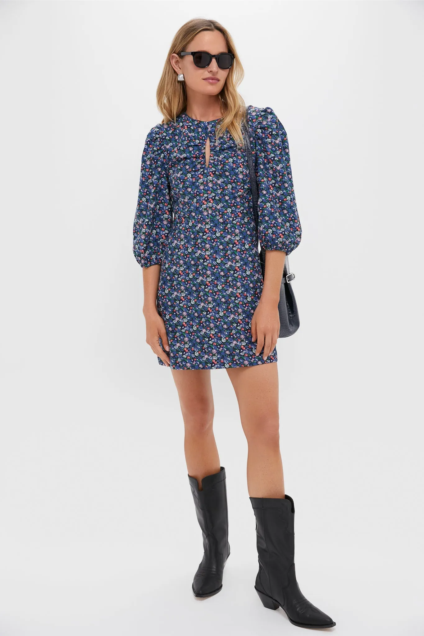 Black & Navy Corduroy Floral Keyhole Moore Mini Dress sold by Tuckernuck product image thumbnail 2