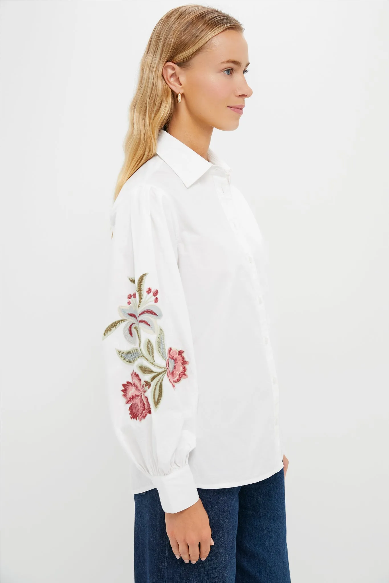 White Floral Embroidered Carolina Button Down sold by Tuckernuck product image thumbnail 4