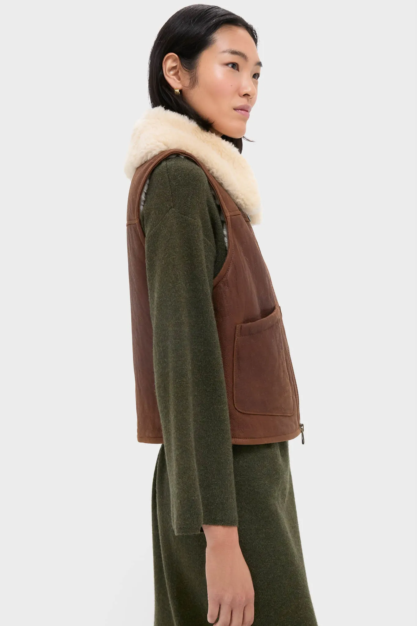 Pale Russet and Spring Beige Merino Shearling Leather Skin Vest sold by Tuckernuck product image thumbnail 3