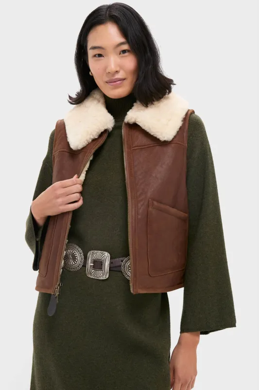 Pale Russet and Spring Beige Merino Shearling Leather Skin Vest sold by Tuckernuck