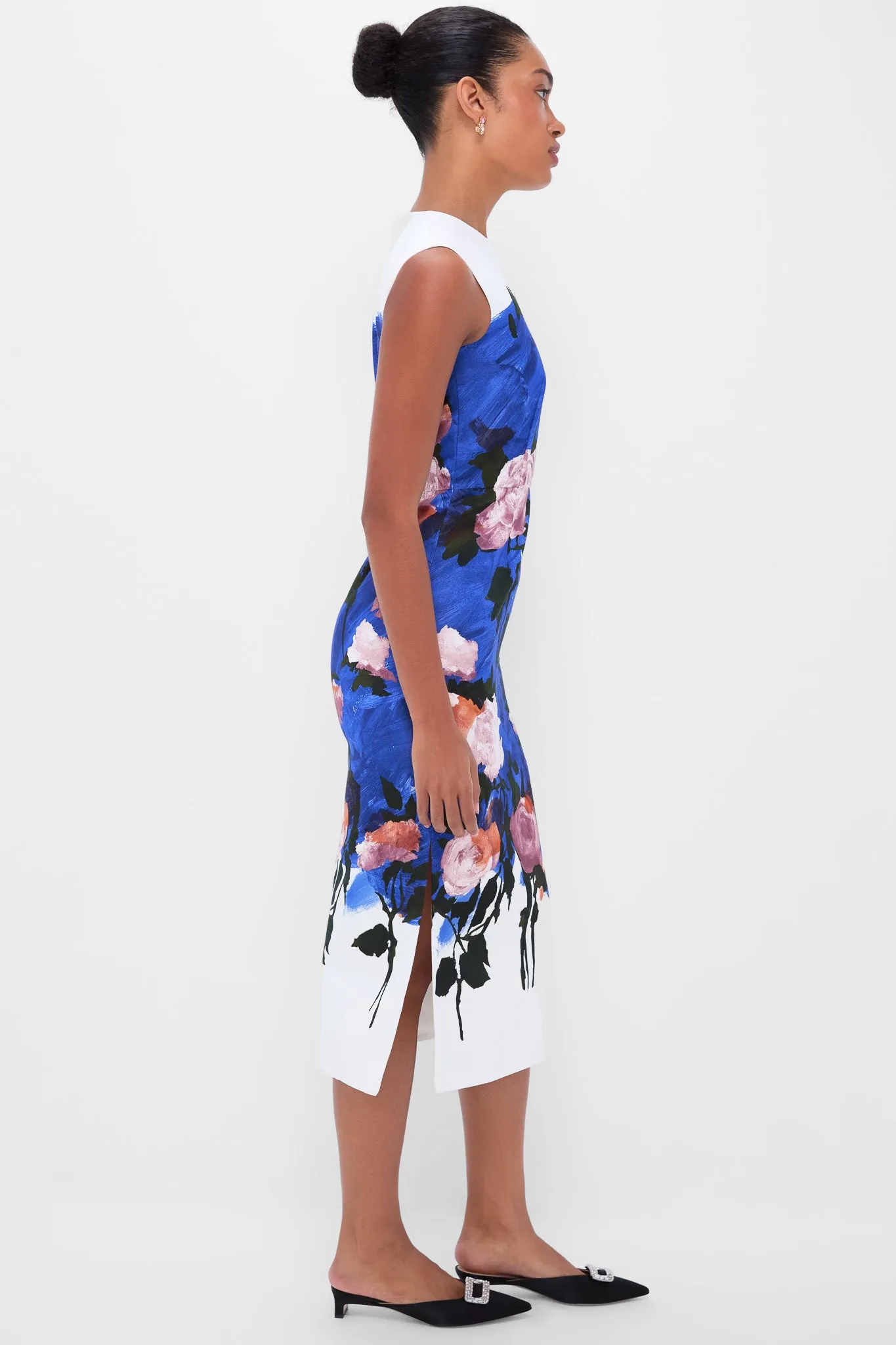Brushstroke Rose Cobalt Blue Sleeveless Pencil Midi Dress sold by Tuckernuck product image thumbnail 3