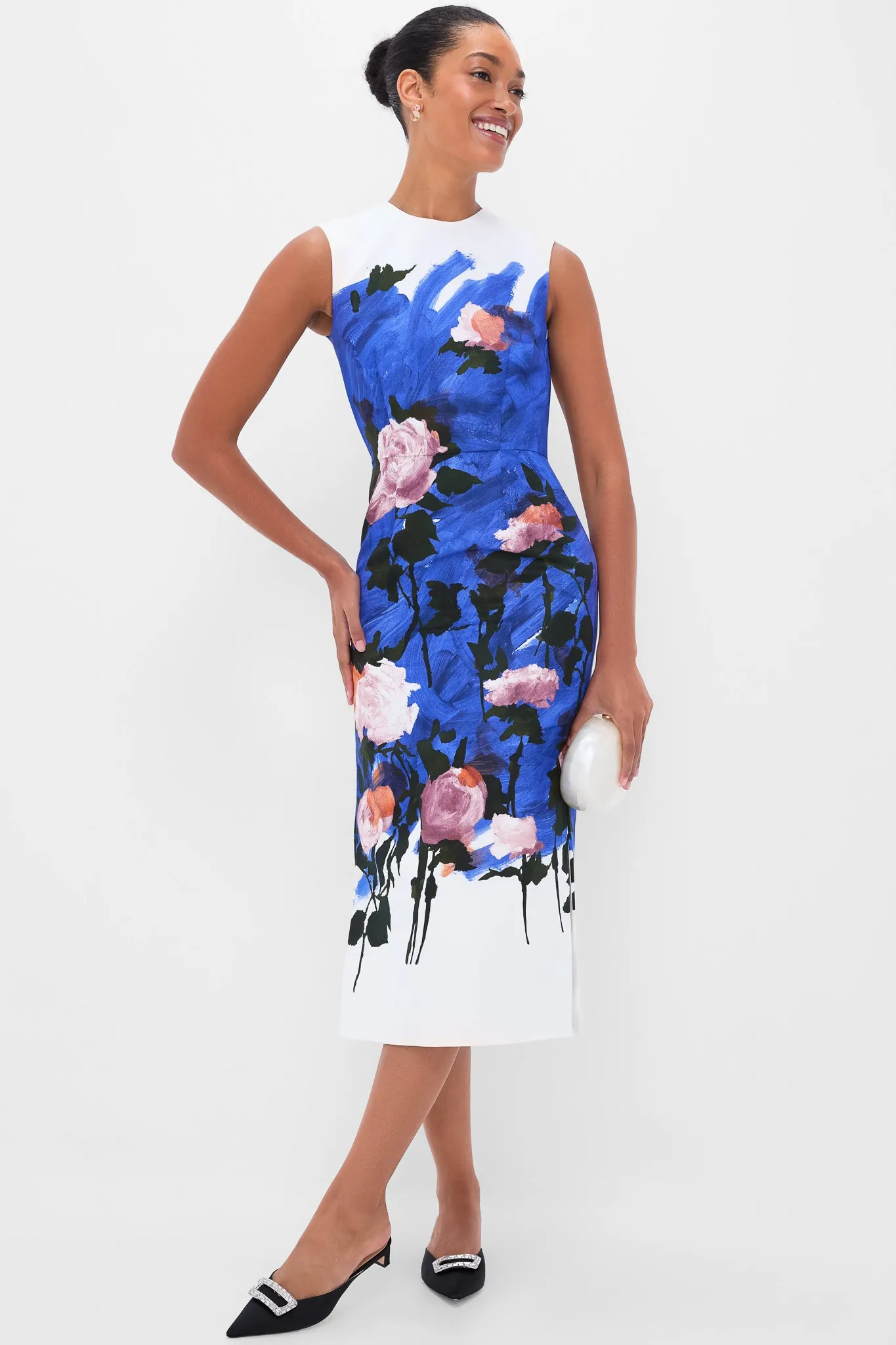 Brushstroke Rose Cobalt Blue Sleeveless Pencil Midi Dress sold by Tuckernuck product image thumbnail 2