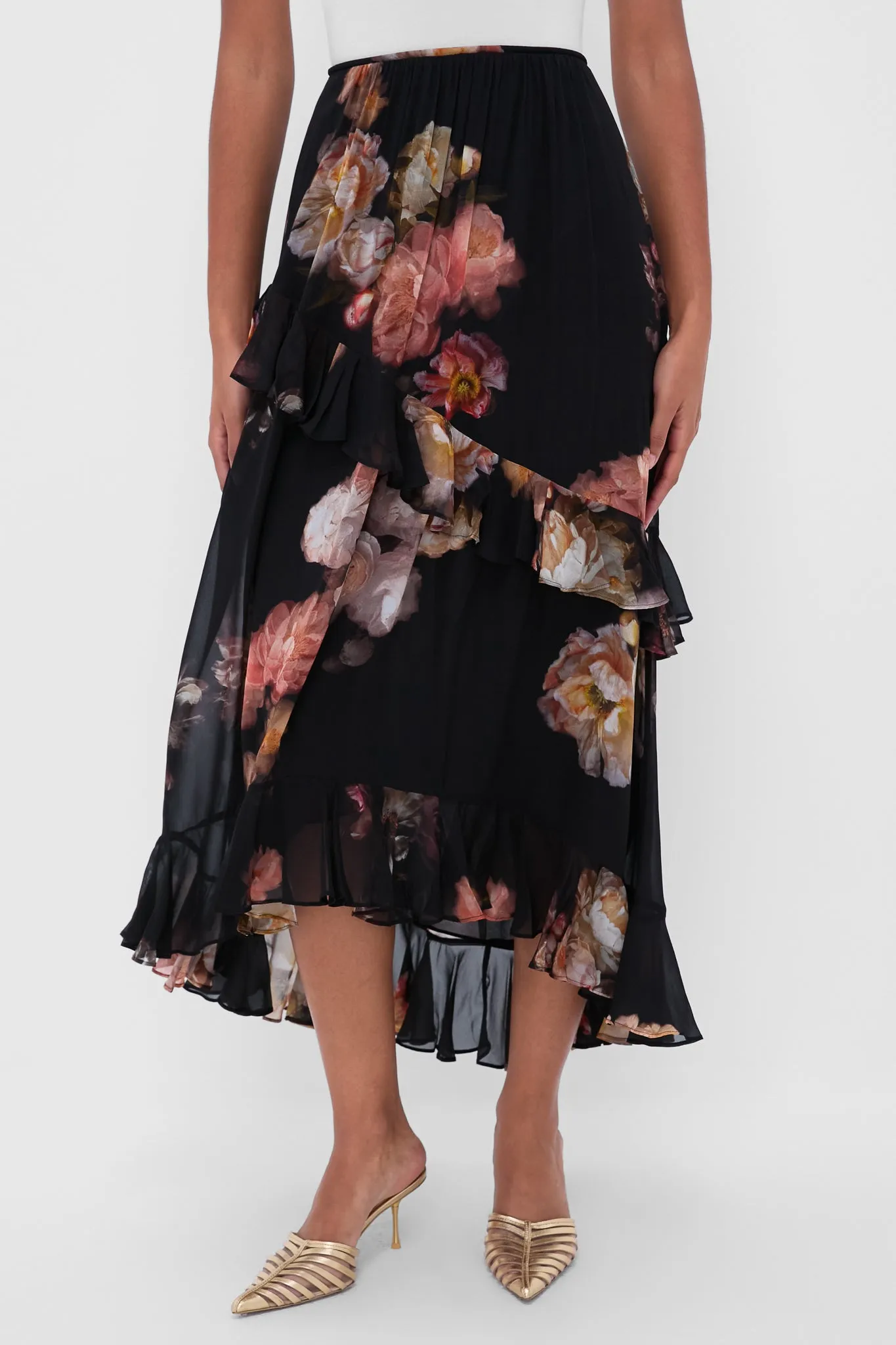 Russet Floral Hypnotic Asymmetric Midi Skirt sold by Tuckernuck
