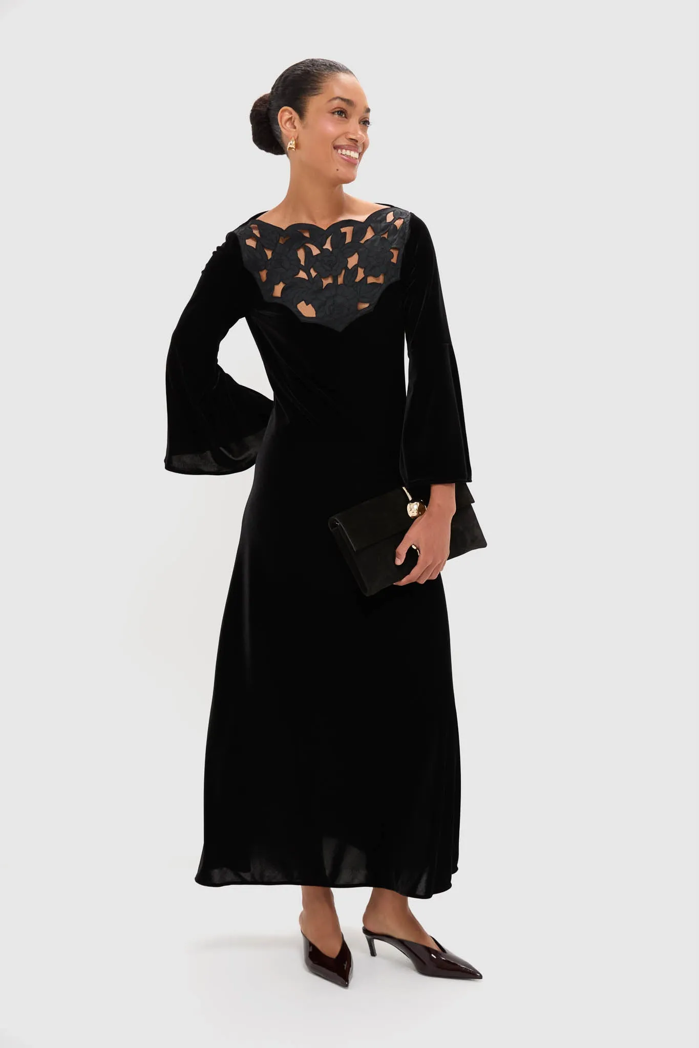 Accademia Black Velvet Bell Sleeve Catherine Maxi Dress sold by Tuckernuck product image thumbnail 3