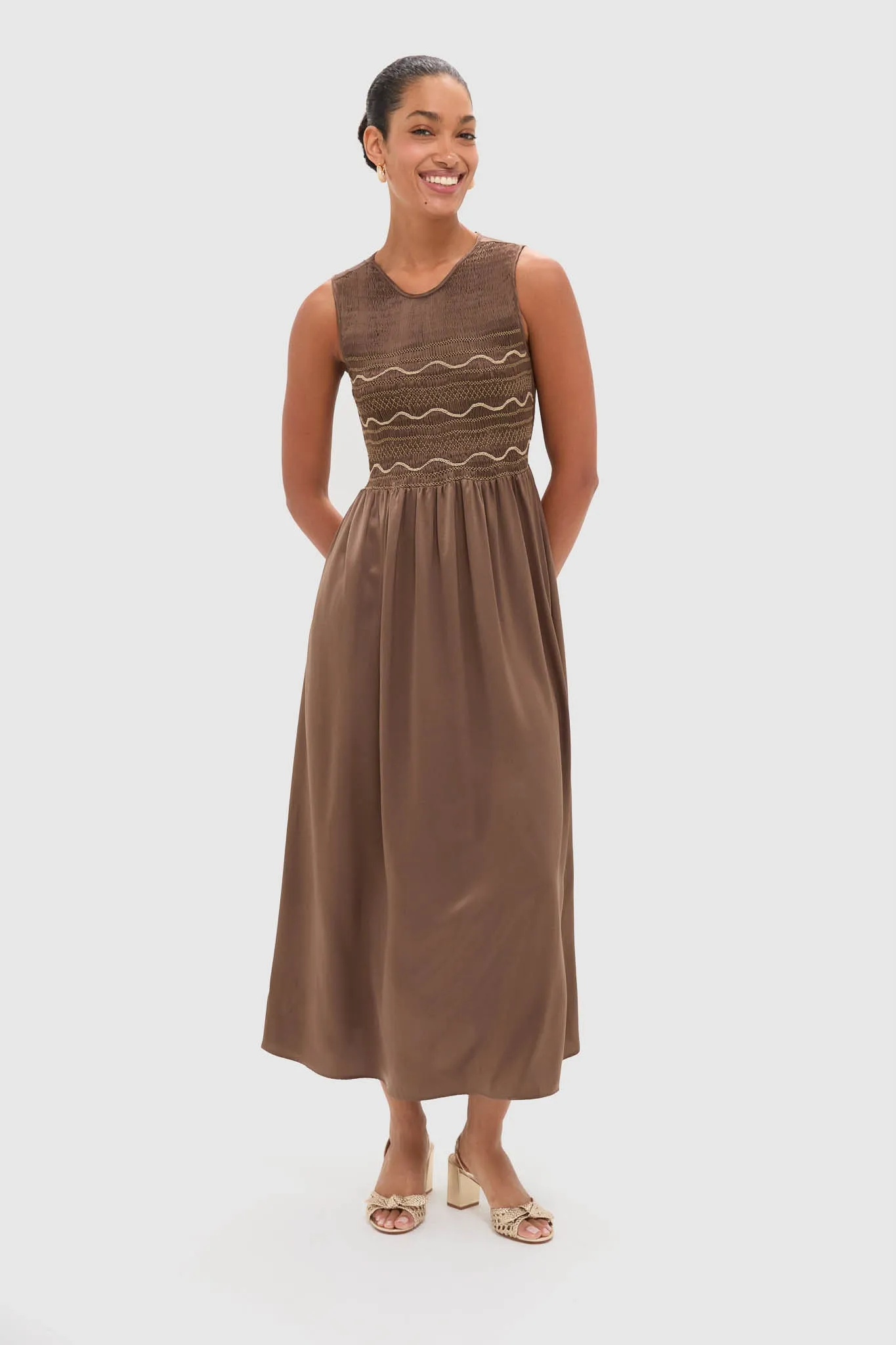 Regio Brown Silk Gioia Midi Dress sold by Tuckernuck