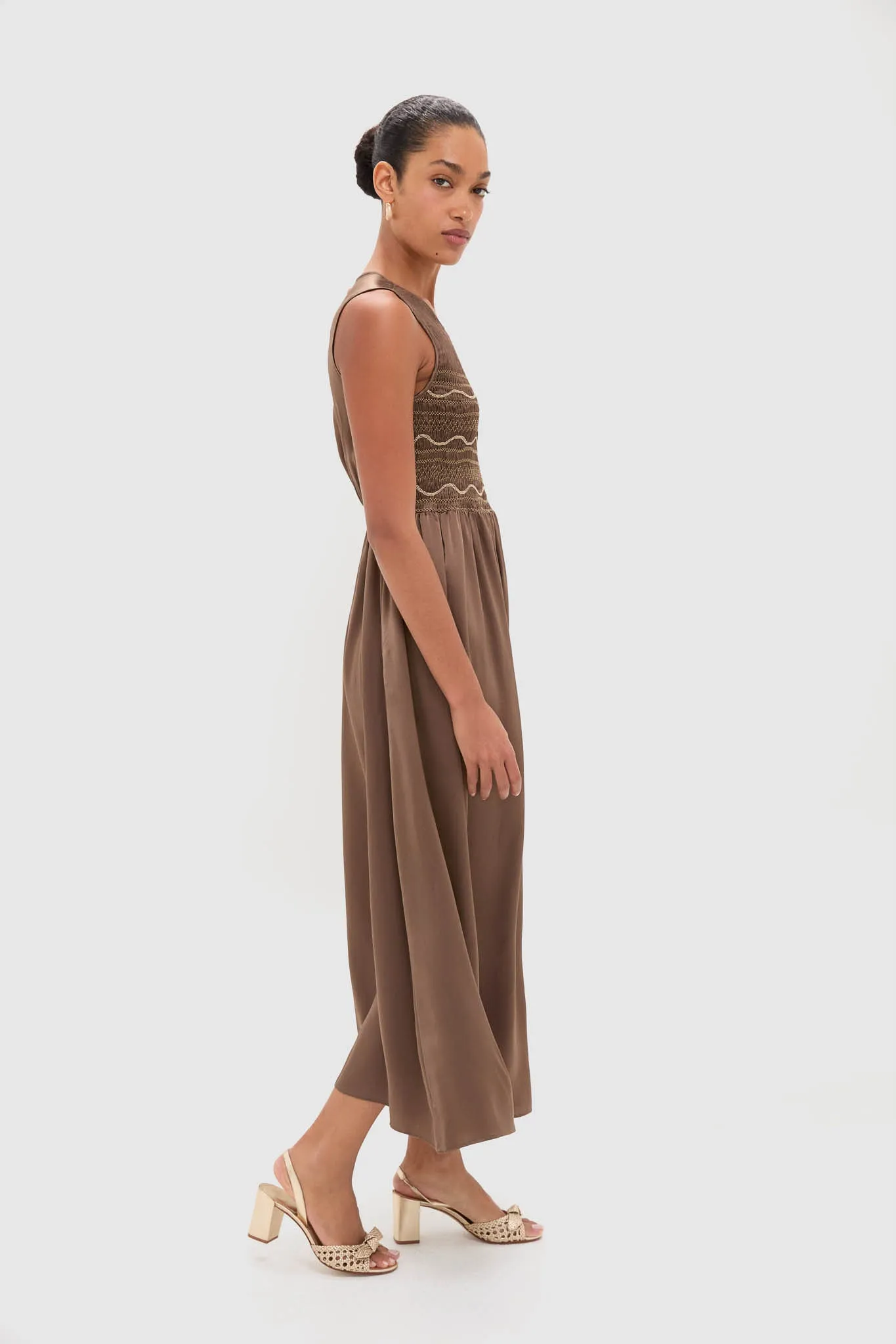 Regio Brown Silk Gioia Midi Dress sold by Tuckernuck product image thumbnail 3