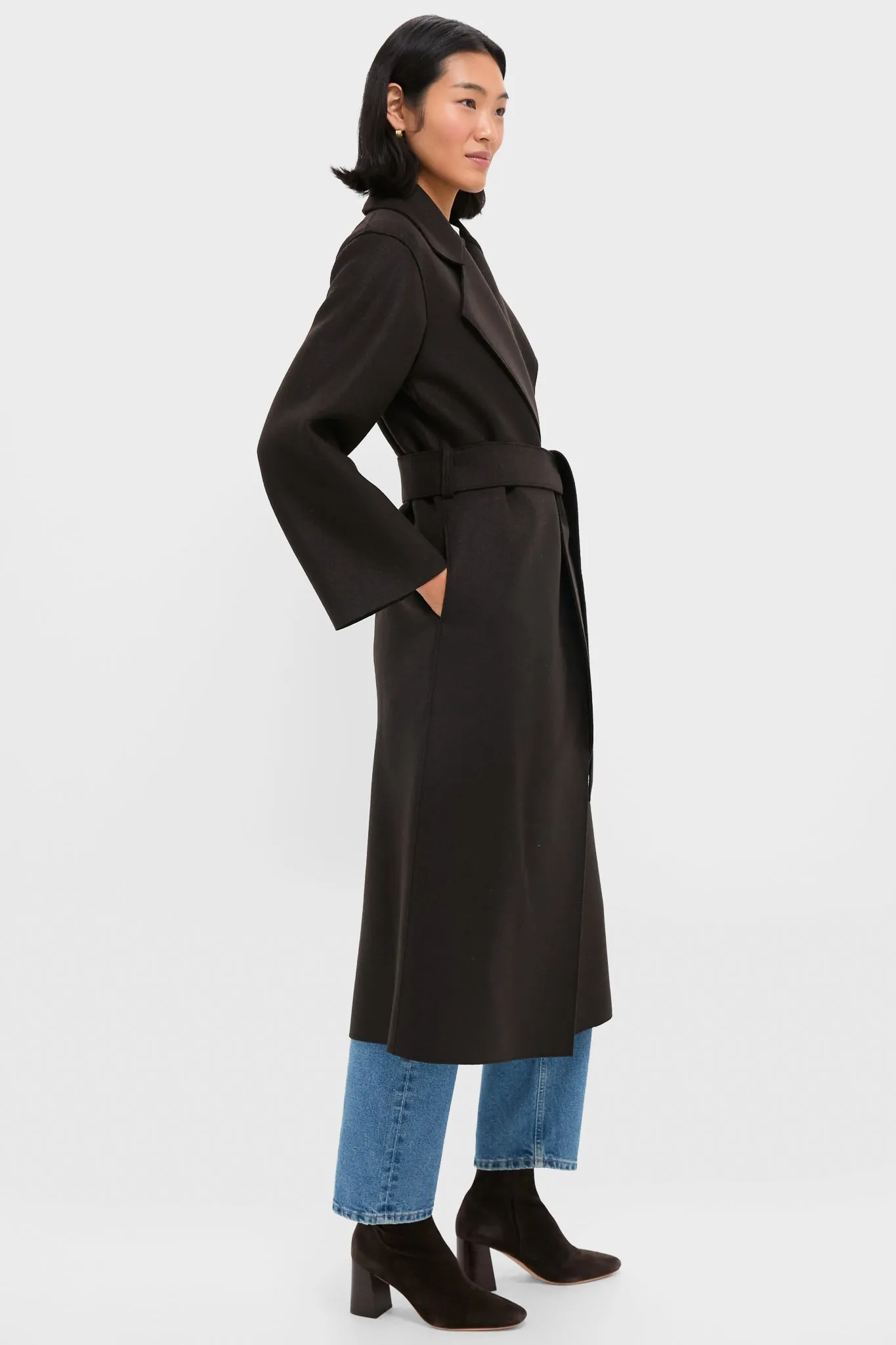 Dark Brown Belted Clutch Pressed Wool Coat sold by Tuckernuck product image thumbnail 4