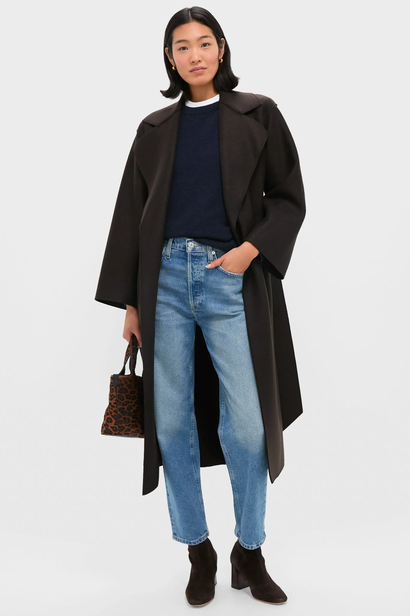 Dark Brown Belted Clutch Pressed Wool Coat sold by Tuckernuck product image thumbnail 2