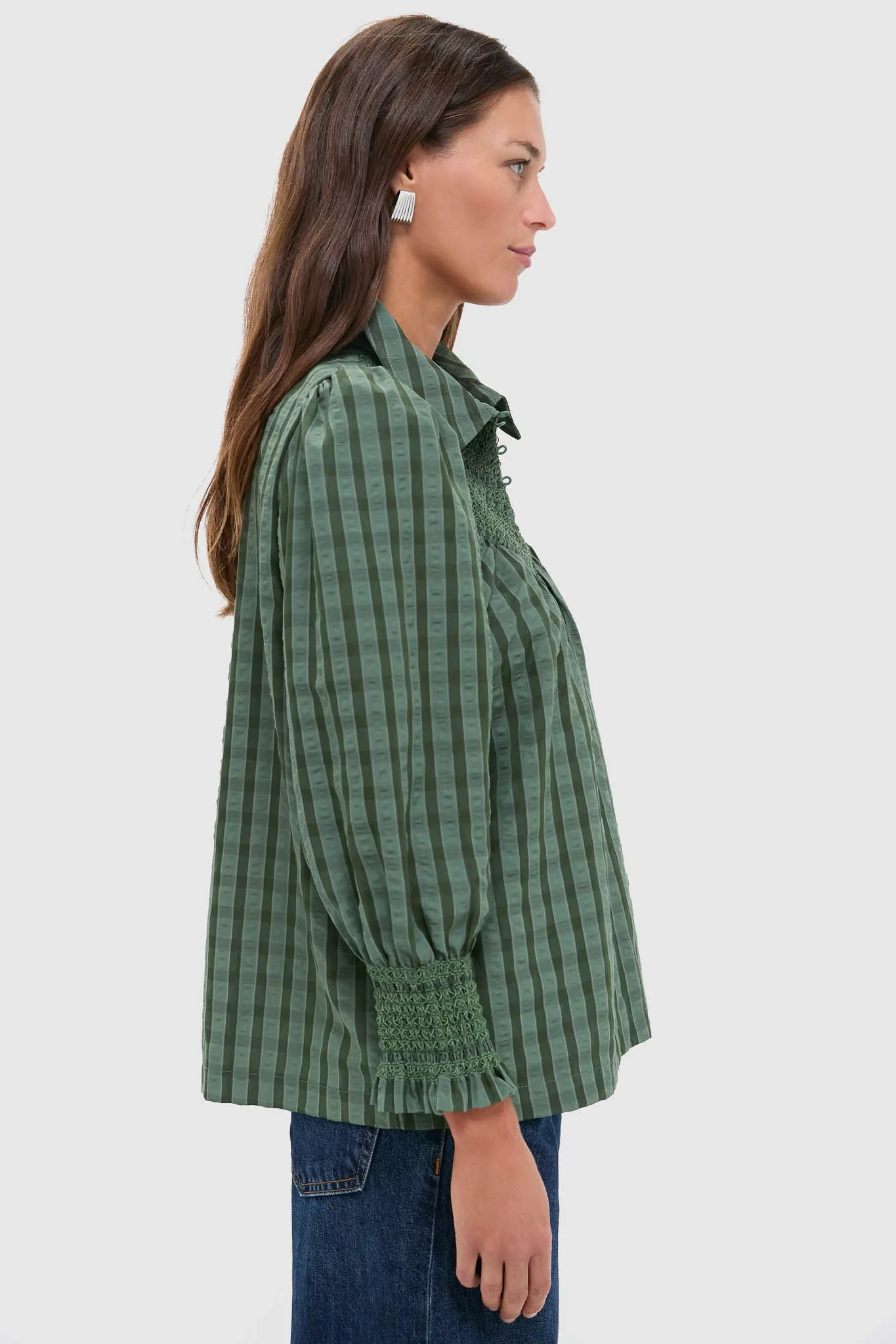 Green Windowpane Seersucker Vail Blouse sold by Tuckernuck product image thumbnail 3