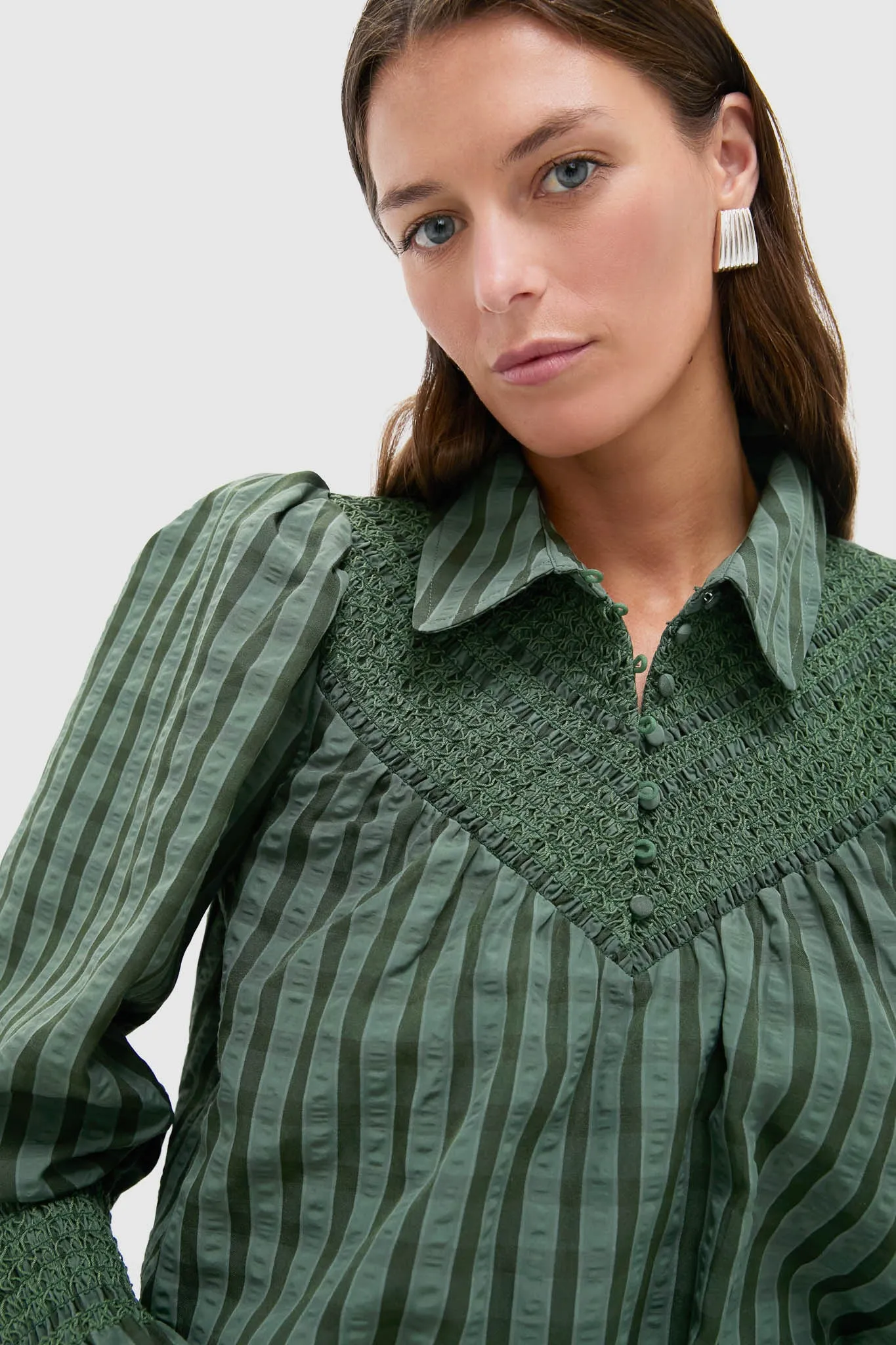 Green Windowpane Seersucker Vail Blouse sold by Tuckernuck product image thumbnail 5