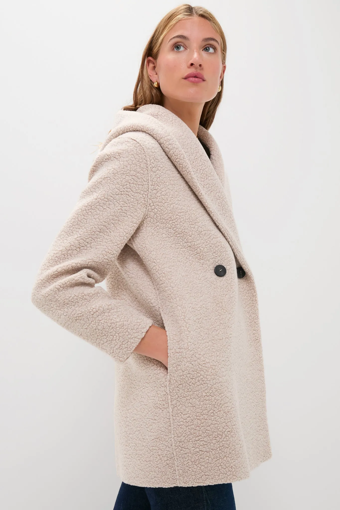 Almond Hooded Double Breasted Boucle Jacket sold by Tuckernuck product image thumbnail 3