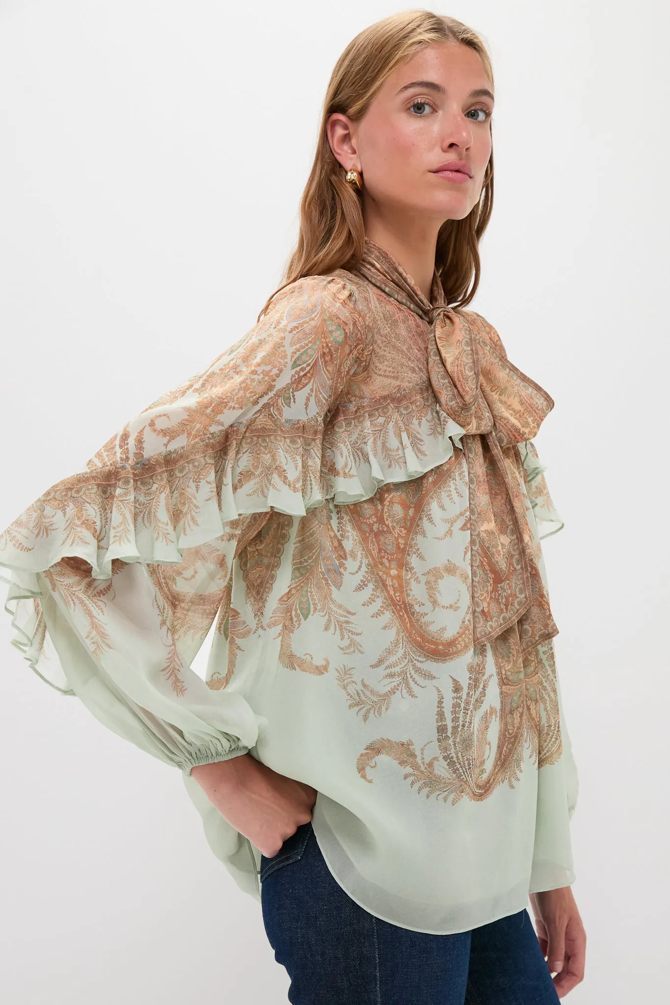 Mint Paisley Memento Flutter Blouse sold by Tuckernuck product image thumbnail 3